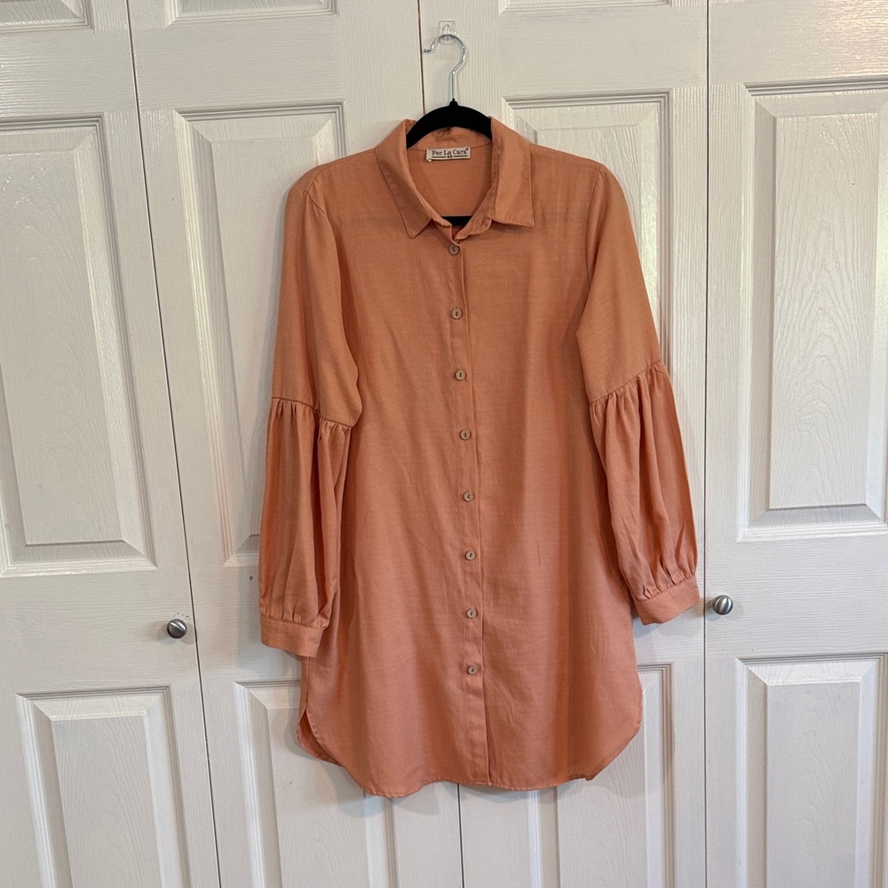 Por La Cara Peach Button-Up Dress
